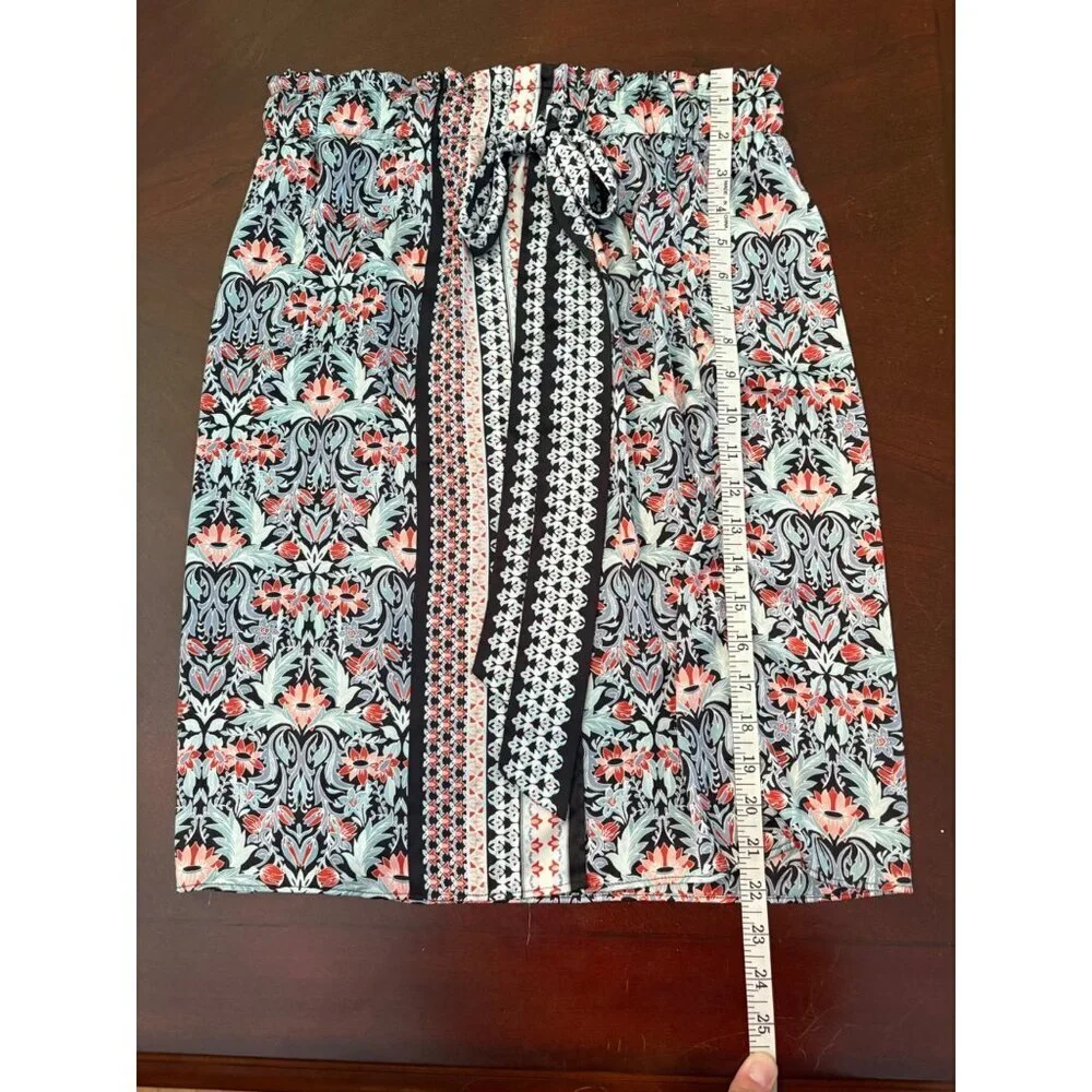Ann Taylor LOFT Multi-Color Boho Floral Faux Wrap Pull on Skirt Size Small
